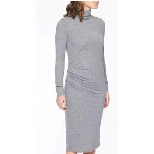 Athleta Turtleneck stretch jersey Midi Dress Gray M merino wool blend mesh strip